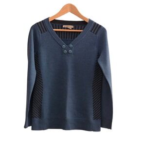 Smartwool Piney Lake Henley Blue & Black 100% Merino Wool Sweater Sz S